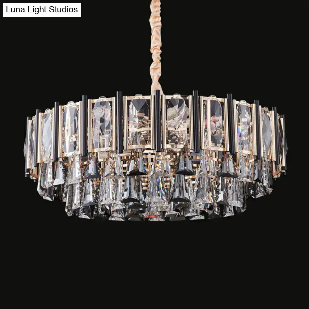 Decorbites clear beveled crystal modern layered chandelier with gold metal frame featuring chain cord length adjustment