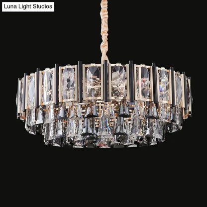 Decorbites clear beveled crystal modern layered chandelier with gold metal frame featuring chain cord length adjustment