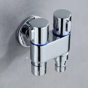 Modern chrome bidet faucet set with dual handles and blue accent rings featuring a sleek, durable design