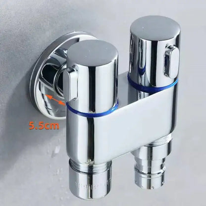 Modern chrome bidet faucet set with dual-handle wall-mounted design and blue accent rings for bathroom use
