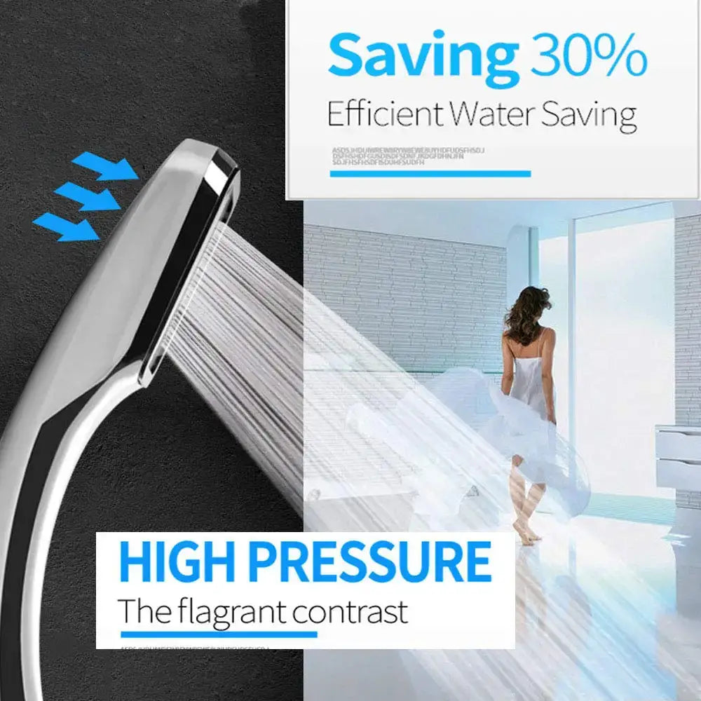 Modern chrome and black shower head with sleek angular design and 300 holes high pressure for enhanced shower experience