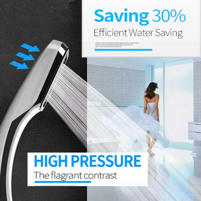 Modern chrome and black shower head with sleek angular design and 300 holes high pressure for enhanced shower experience