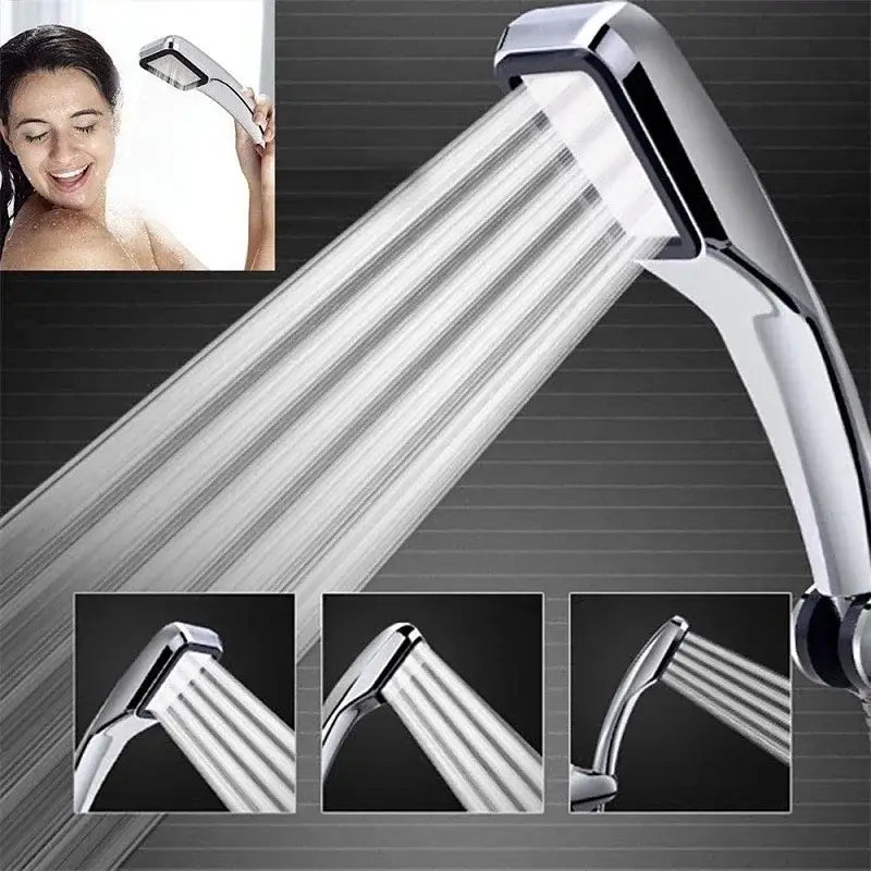 Modern chrome and black shower head with sleek curved design and 300 holes high pressure for enhanced shower experience