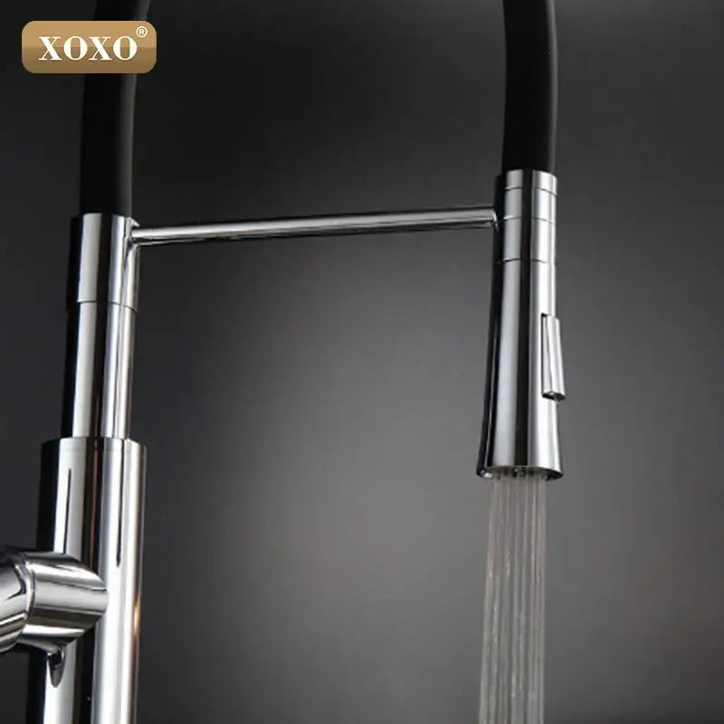 Modern chrome and black decorbites dual sprayer kitchen sink faucet with a sleek dual sprayer nozzle and flexible hose