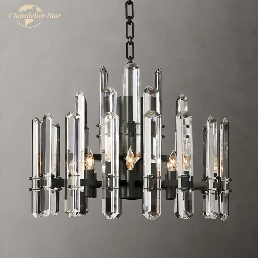 Modern chrome black metal crystal chandelier with clear rods and exposed bulbs for bedroom pendant light decorbites brass chrome