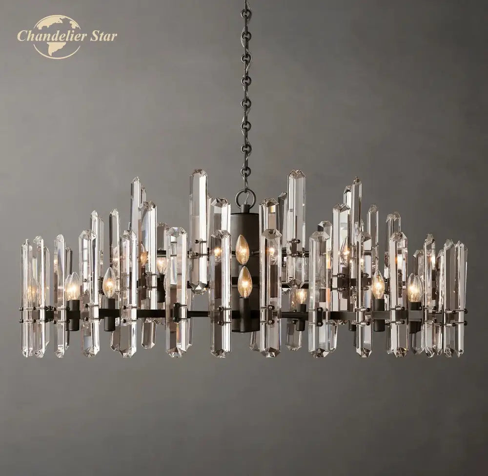 Modern chrome black metal crystal chandelier with clear glass rods and dark frame for bedroom decorbites brass chrome