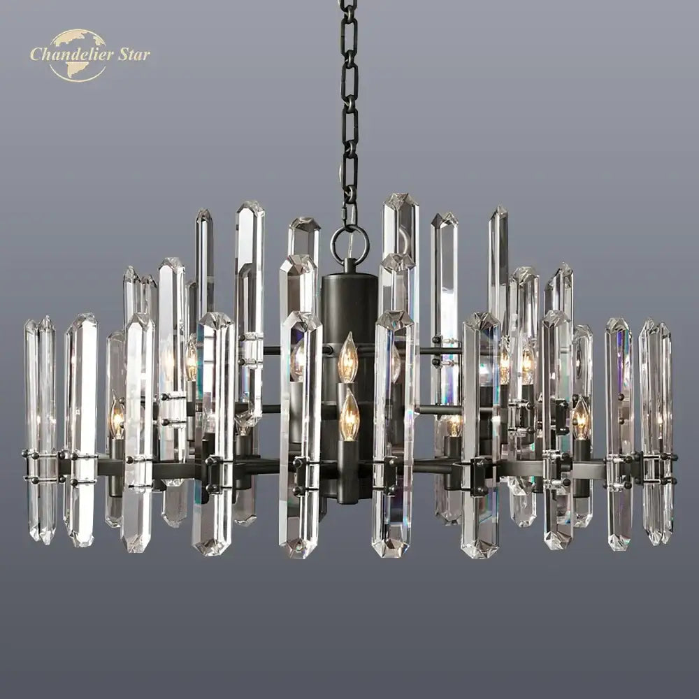 Modern chrome black metal crystal chandelier with clear glass rods and dark metal frame for bedroom decorbites brass chrome