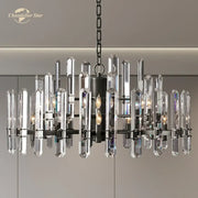 Modern chrome black metal crystal chandelier with black frame and clear glass rods for bedroom pendant light decorbites brass chrome