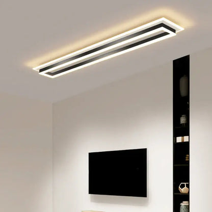 Modern chrome and black rectangular dimmable led chandelier with sleek design emitting warm ambient light for living room decorbites dimmable led