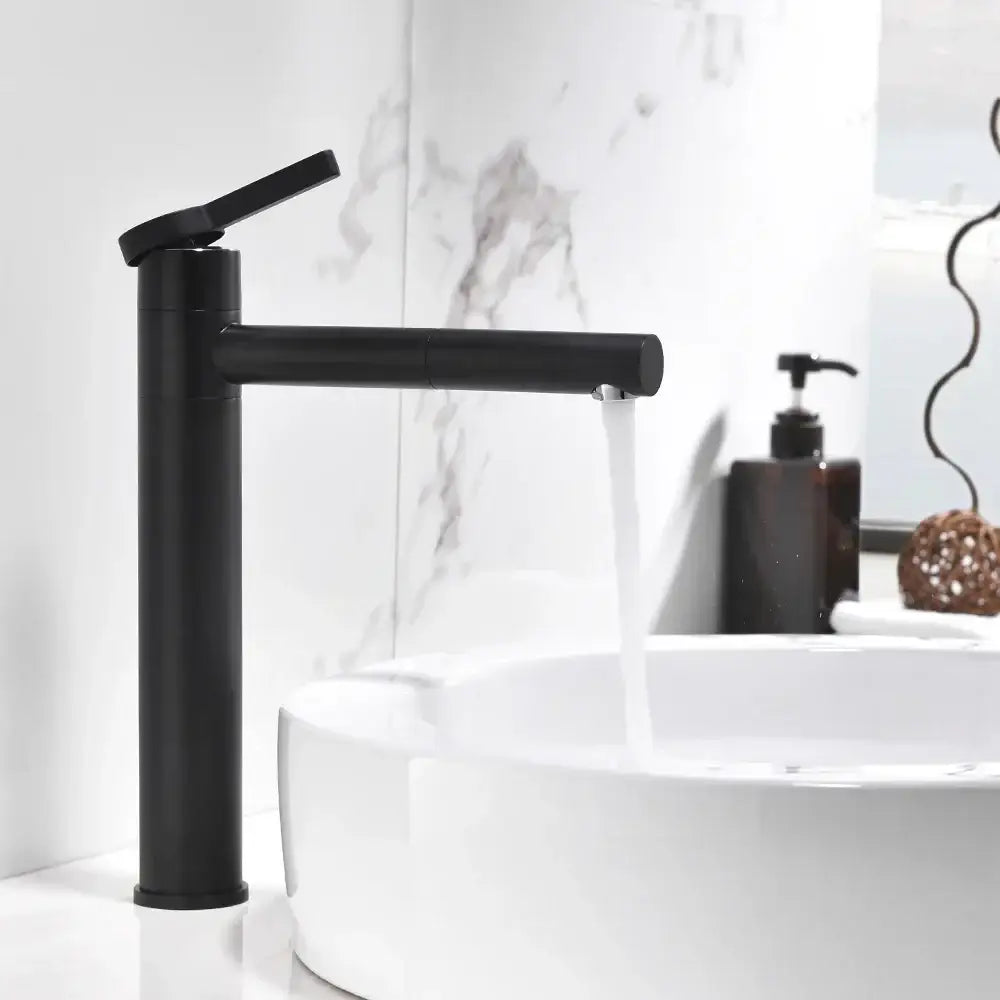 Modern black matte brass bathroom faucet vessel sink tap with swivel spout for decorbites brass bathroom use