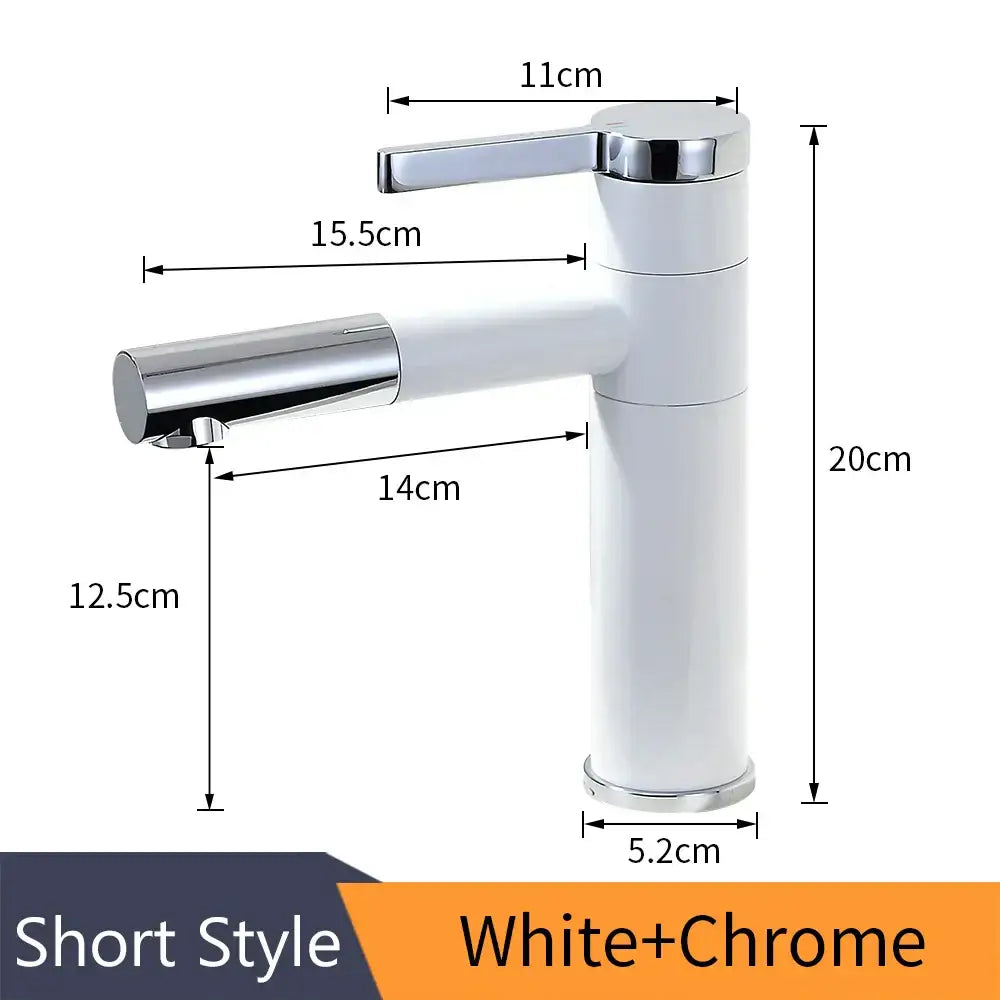 Modern chrome brass bathroom faucet vessel with a white and chrome short swivel spout for decorbites brass bathroom use