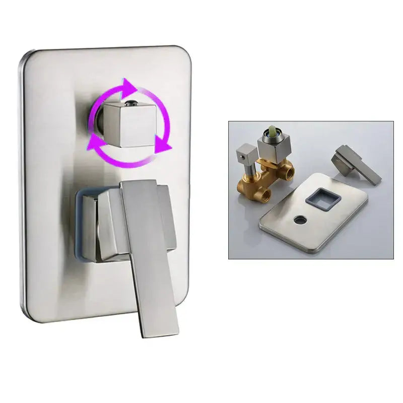 Modern chrome brass bathroom mixer valve with brushed stainless steel wall-mounted shower control and square knob by decorbites brass bathroom