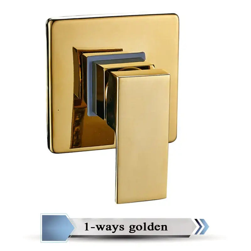 Modern chrome brass bathroom mixer valve with golden sleek rectangular handle and brushed metal finish for shower control