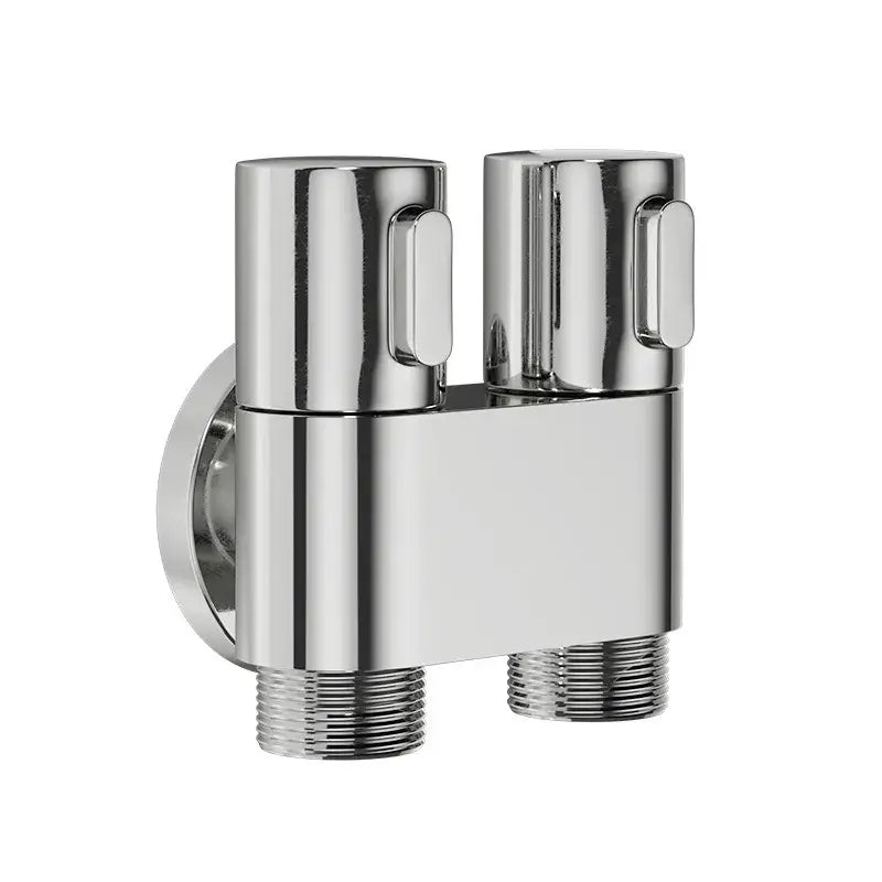 Modern chrome brass bidet set with dual-handle faucet and threaded pipe connections for high pressure handheld spray