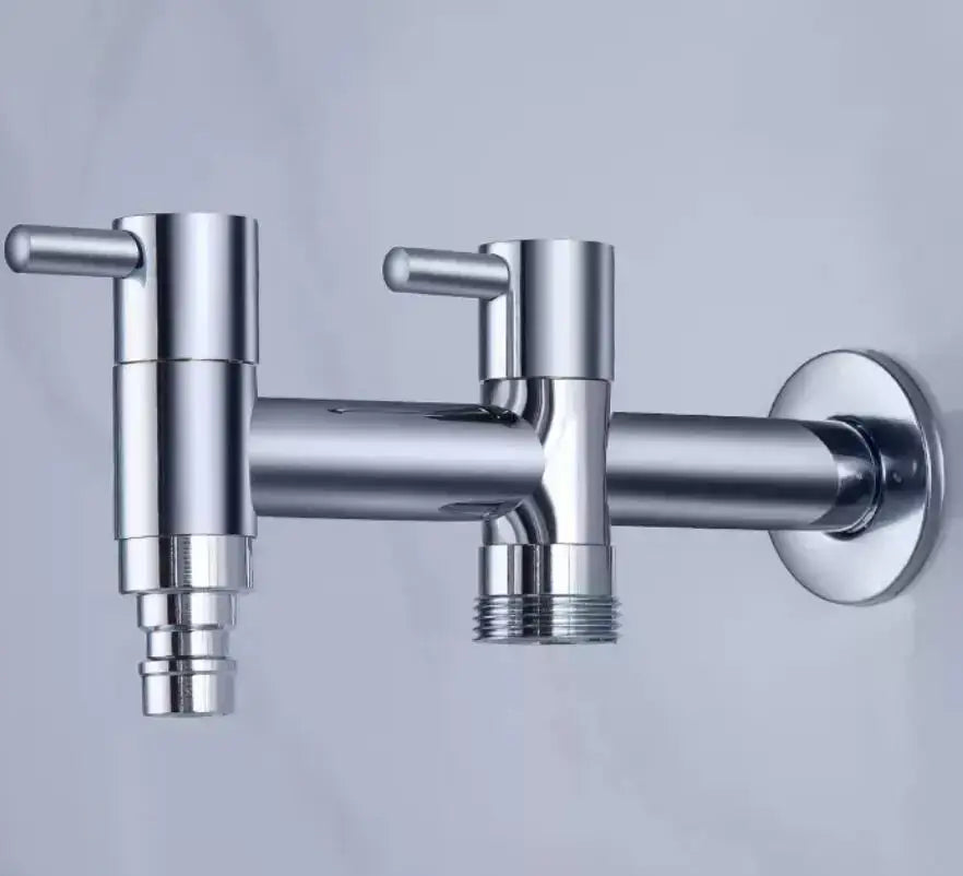 Modern chrome brass double handle wall-mounted faucet with shiny finish for outdoor and laundry decorbites brass double use