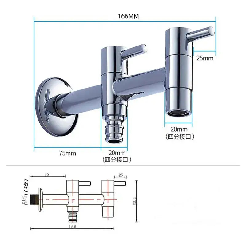 Modern chrome brass double handle garden faucet with two 20mm threaded outlets for outdoor and laundry use decorbites brass double