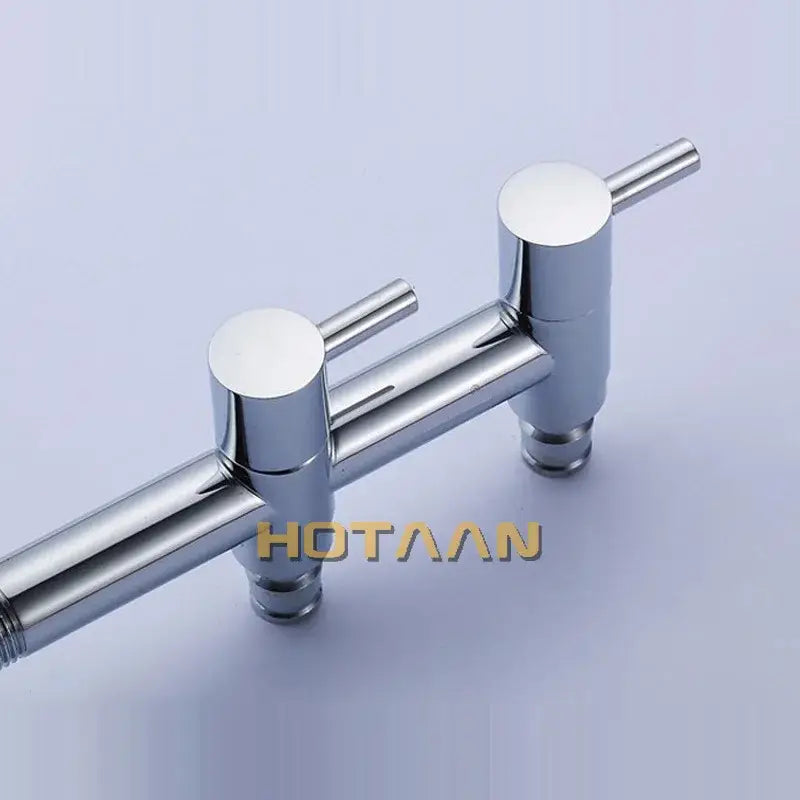 Modern chrome brass dual hole garden faucet with dual-handle sleek cylindrical design for kitchen and toilet decorbites brass dual