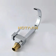 Modern chrome and brass dual hole kitchen tap with sleek curved spout and brass threaded base for hole kitchen use