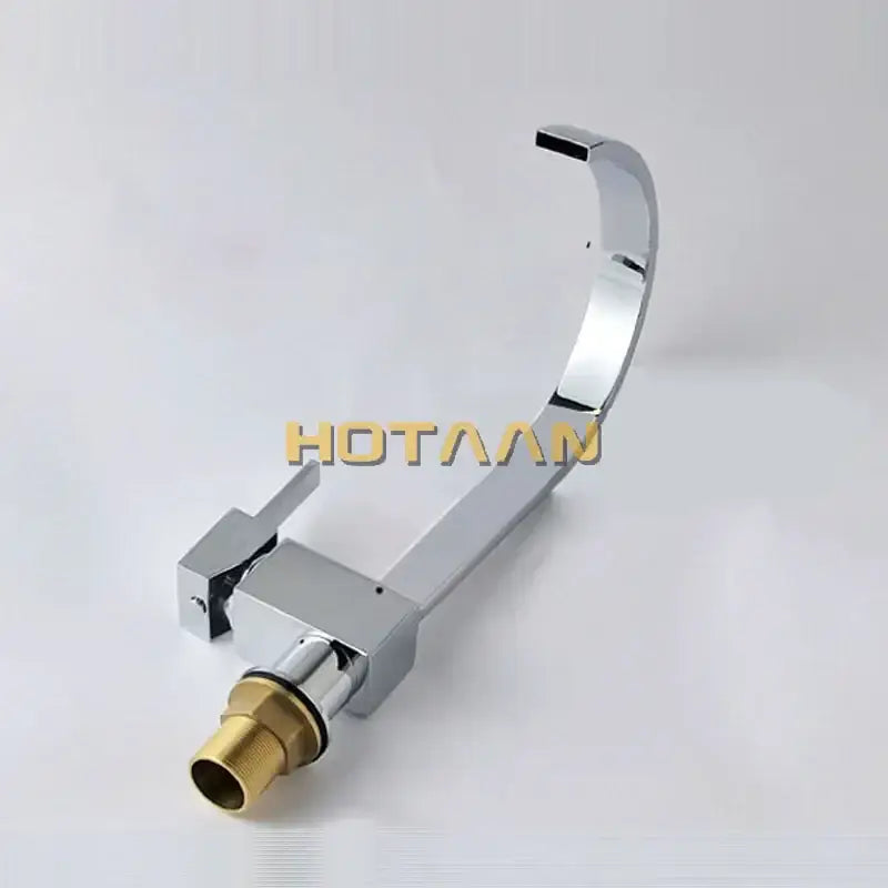Modern chrome and brass dual hole kitchen tap with sleek curved spout and brass threaded base for hole kitchen use