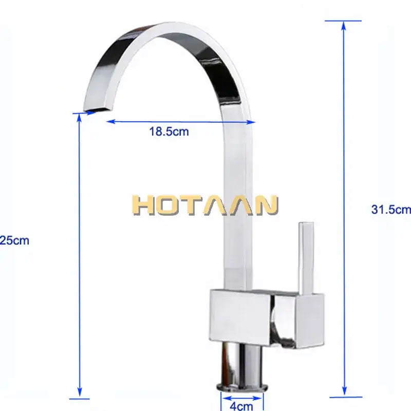 Modern chrome and brass dual hole kitchen tap with a sleek curved spout and square base in chrome finish