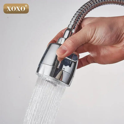 Modern chrome brass kitchen faucet with multifunction pull down spray and chrome finished xoxo flexible showerhead