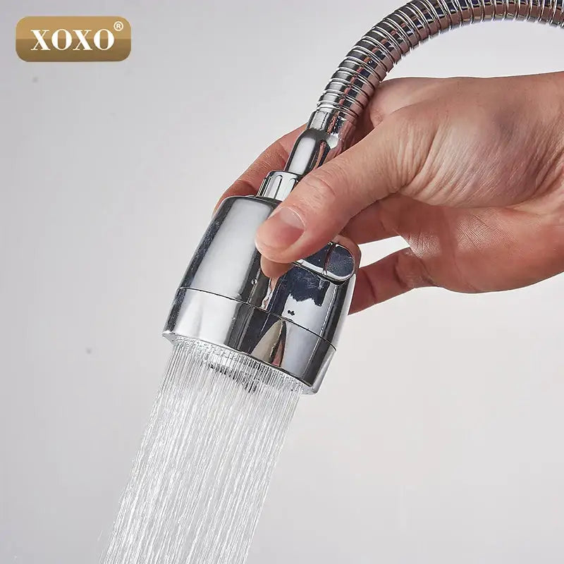 Modern chrome brass kitchen faucet with multifunction pull down spray and chrome finished xoxo flexible showerhead