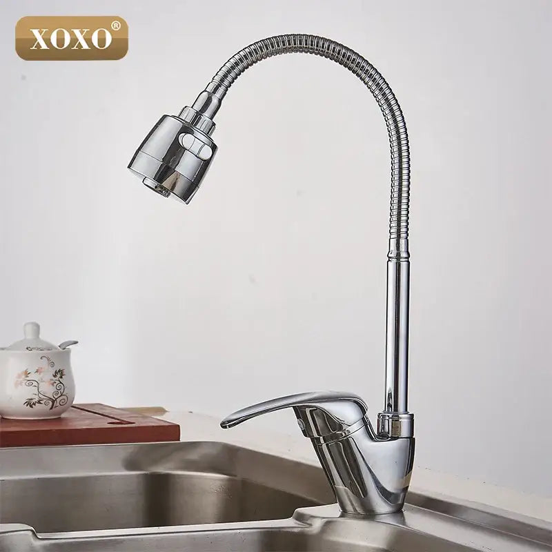 Modern chrome brass kitchen faucet by xoxo with flexible segmented gooseneck and adjustable spray head decorbites brass kitchen faucet