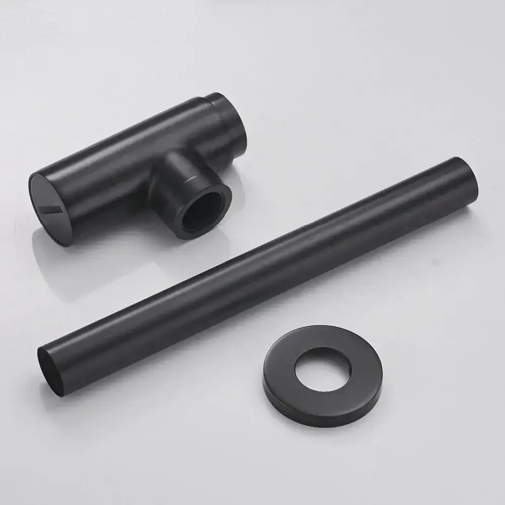 Black matte brass round bottle trap set including t-shaped connector, pipe, and washer for decorbites bathroom sink