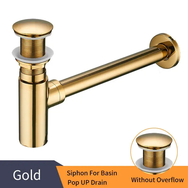 Modern chrome brass round bottle trap gold-colored basin pop-up drain siphon with polished finish and threaded top