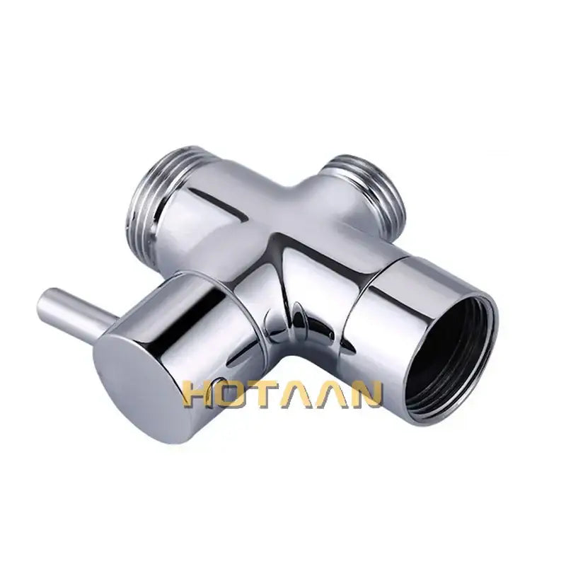 Modern chrome brass shattaf sprayer diverter with three-way faucet threaded connections and cylindrical handle by decorbites