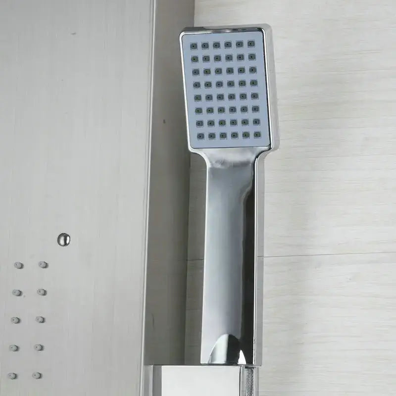 Modern chrome brass shower column with massage jets featuring a rectangular showerhead with 36 nozzles chrome finish