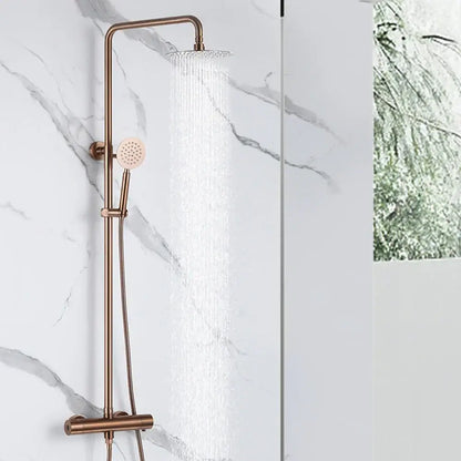 Modern chrome brass shower mixer with dual handle rainfall head and brass shower handheld attachment on vertical rail system
