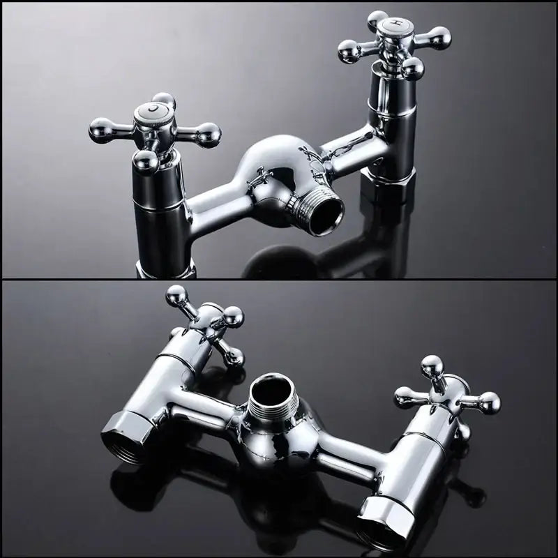 Modern chrome brass shower mixer bathroom system with chrome finished dual handle cross-handle faucet and central spout