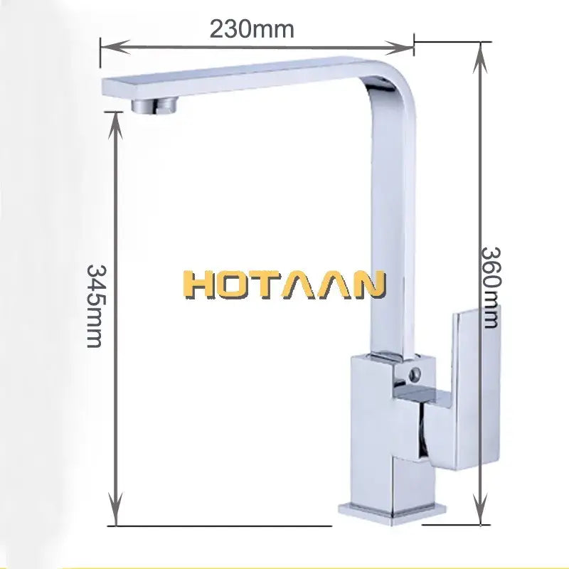 Modern chrome brass square swivel kitchen faucet mixer with high arc spout and sleek angular design for square swivel kitchen decorbites brass square