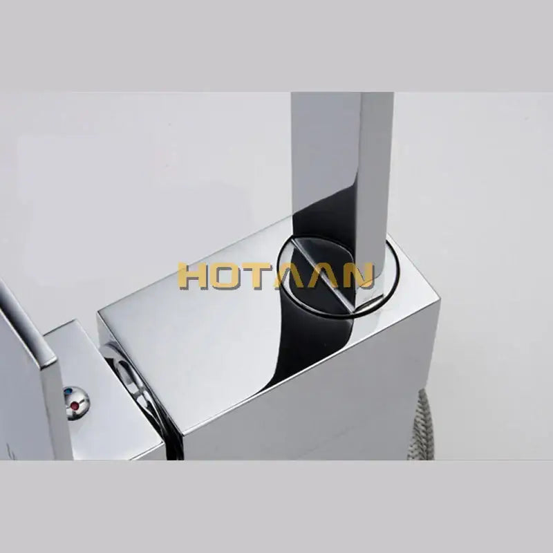 Modern chrome brass square swivel kitchen faucet mixer with high arc spout and polished metallic finish by decorbites brass square