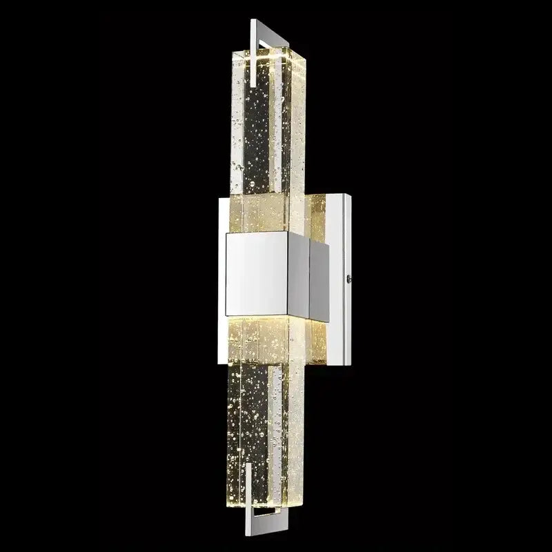 Modern chrome bubble crystal led wall lamp with vertical acrylic panels filled with golden bubble particles for decorbites