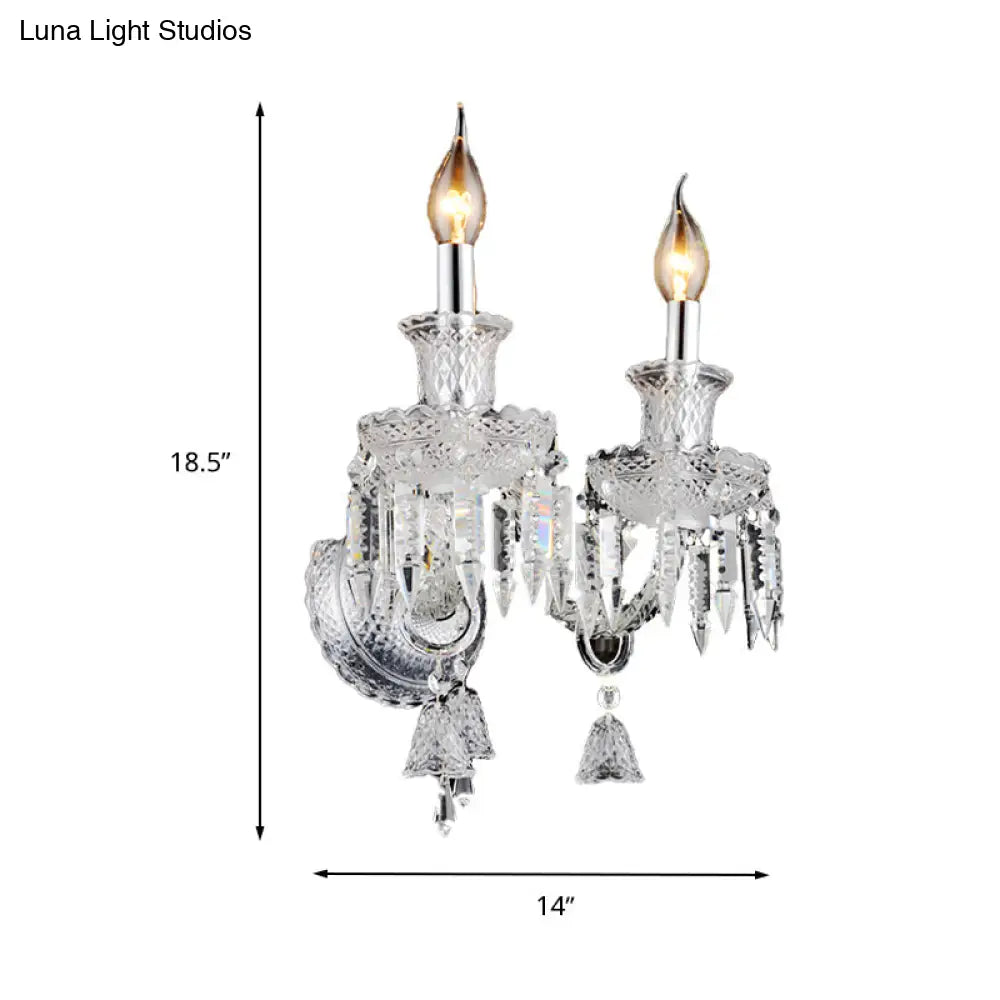 Aplique de pared tipo candelabro moderno cromado DecorBites™ con cristal transparente y decoración de cristal de diamante