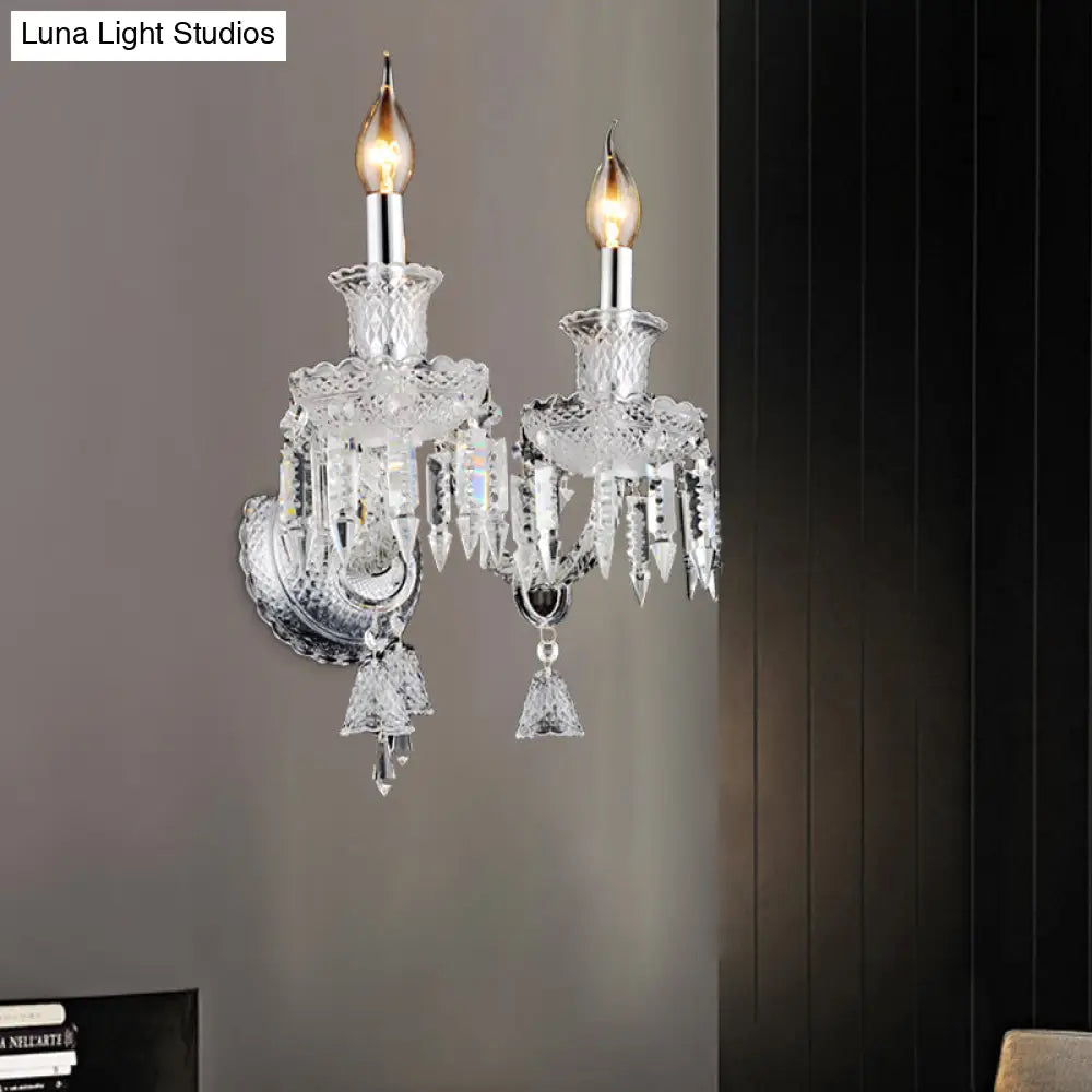 Aplique de pared tipo candelabro moderno cromado DecorBites™ con cristal transparente y decoración de cristal de diamante