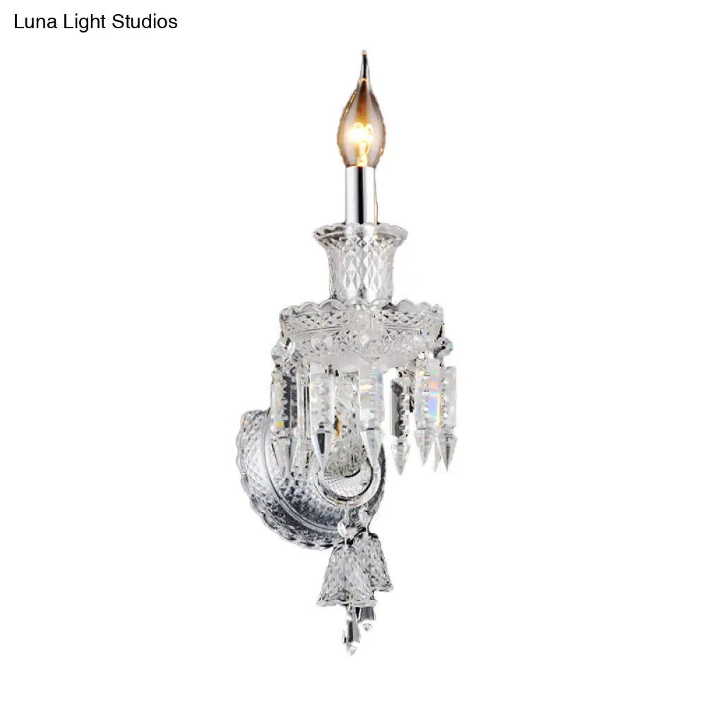 Aplique de pared tipo candelabro moderno cromado DecorBites™ con cristal transparente y decoración de cristal de diamante