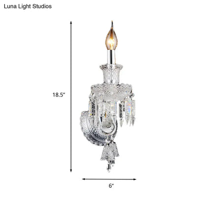 Aplique de pared tipo candelabro moderno cromado DecorBites™ con cristal transparente y decoración de cristal de diamante