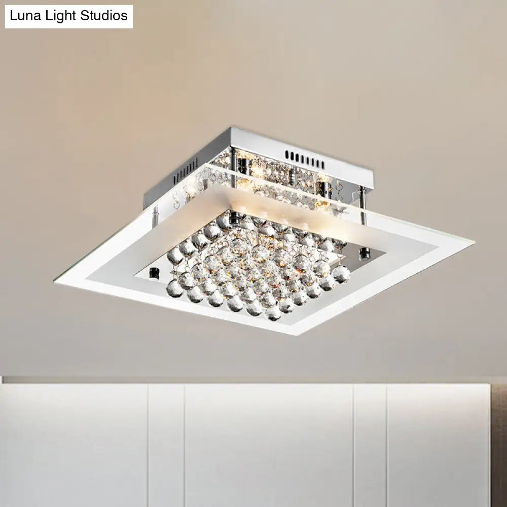 DecorBites™ DecorBites™ Modern Chrome Ceiling Light Fixture | 5-Head Semi Mount | Clear Crystal Orbs | Square Design