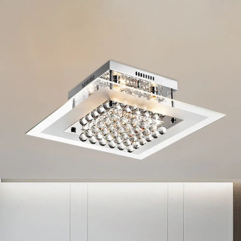 DecorBites™ DecorBites™ Modern Chrome Ceiling Light Fixture | 5-Head Semi Mount | Clear Crystal Orbs | Square Design