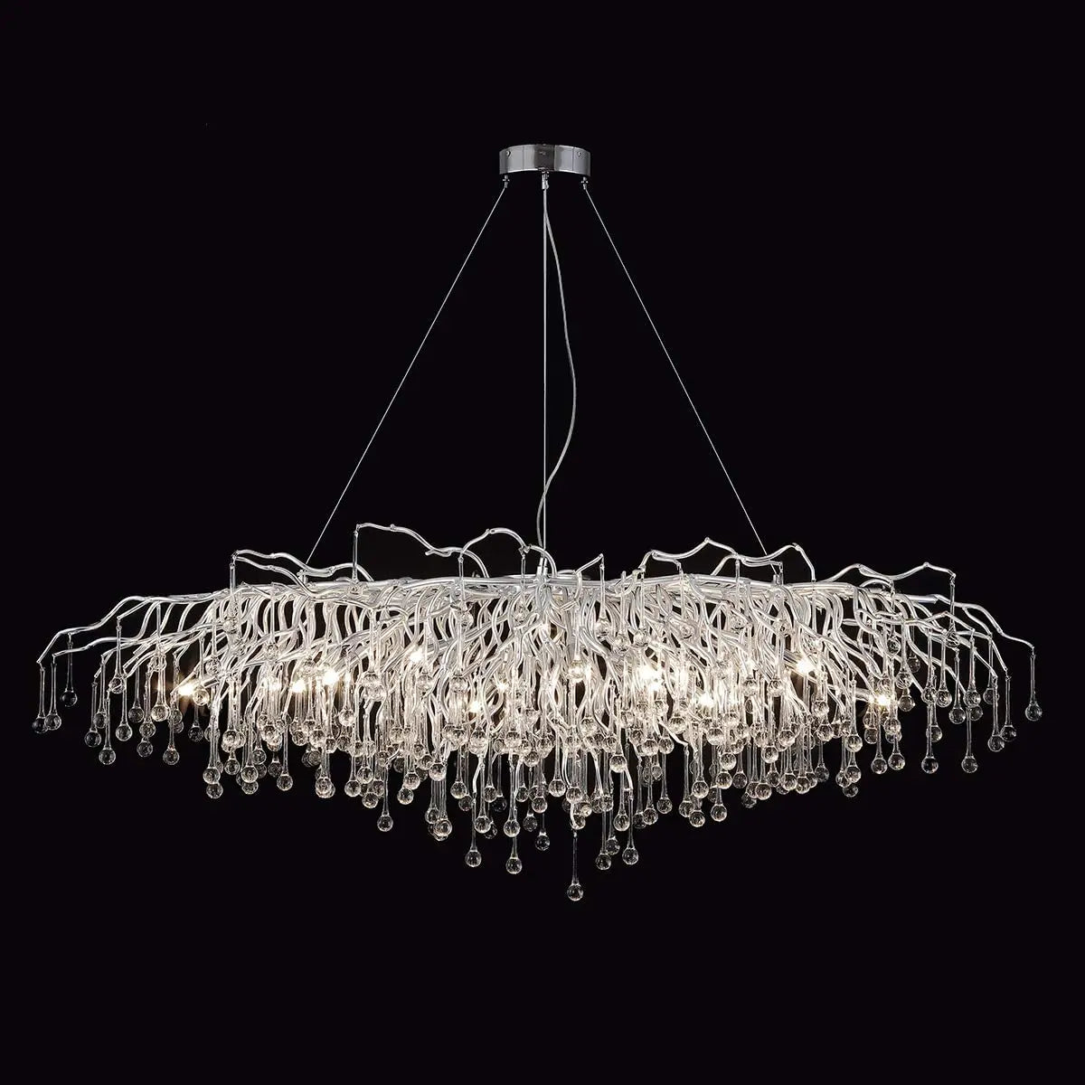 Modern Chrome Chandelier with Crystal Raindrops - Chandelier