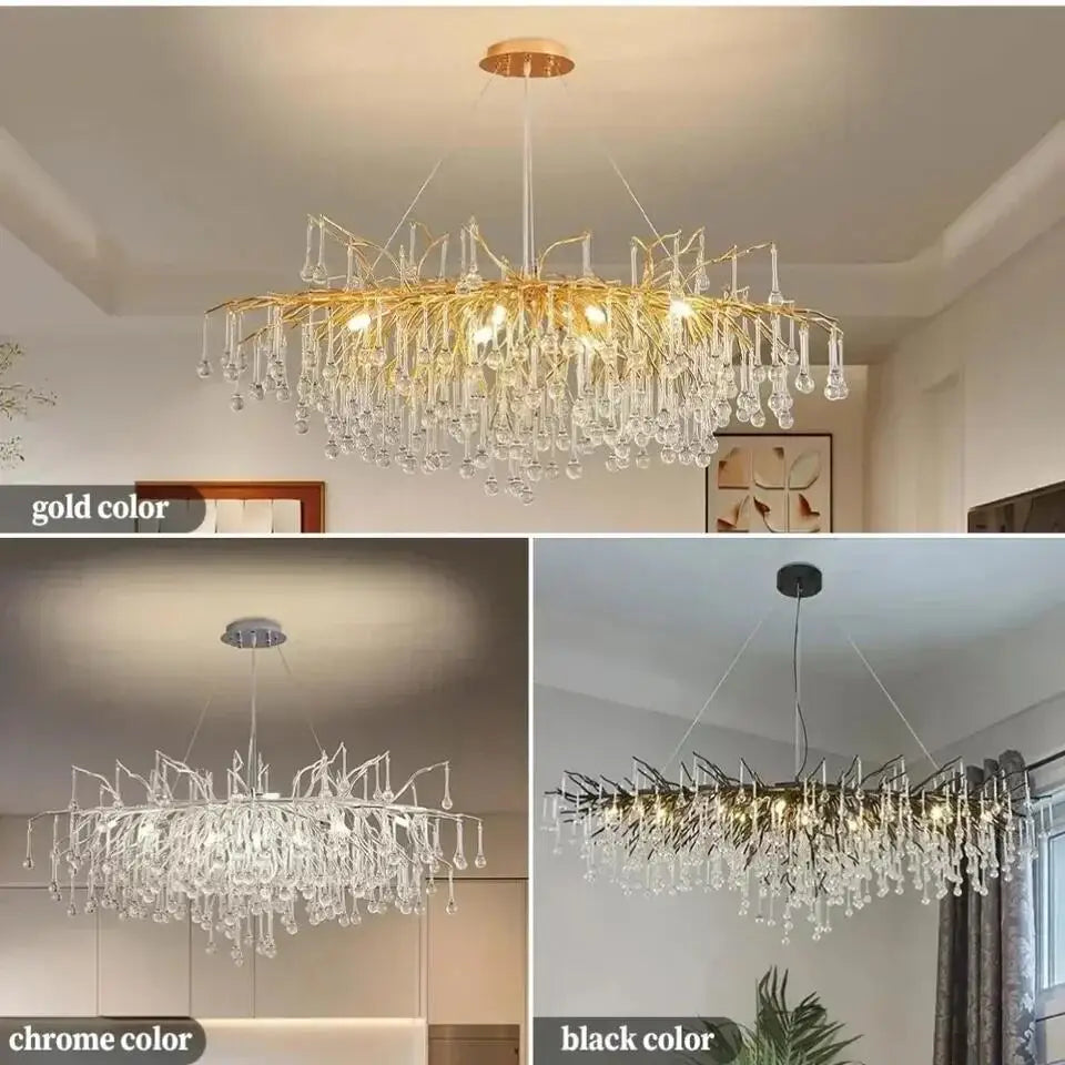 Modern Chrome Chandelier with Crystal Raindrops - Chandelier