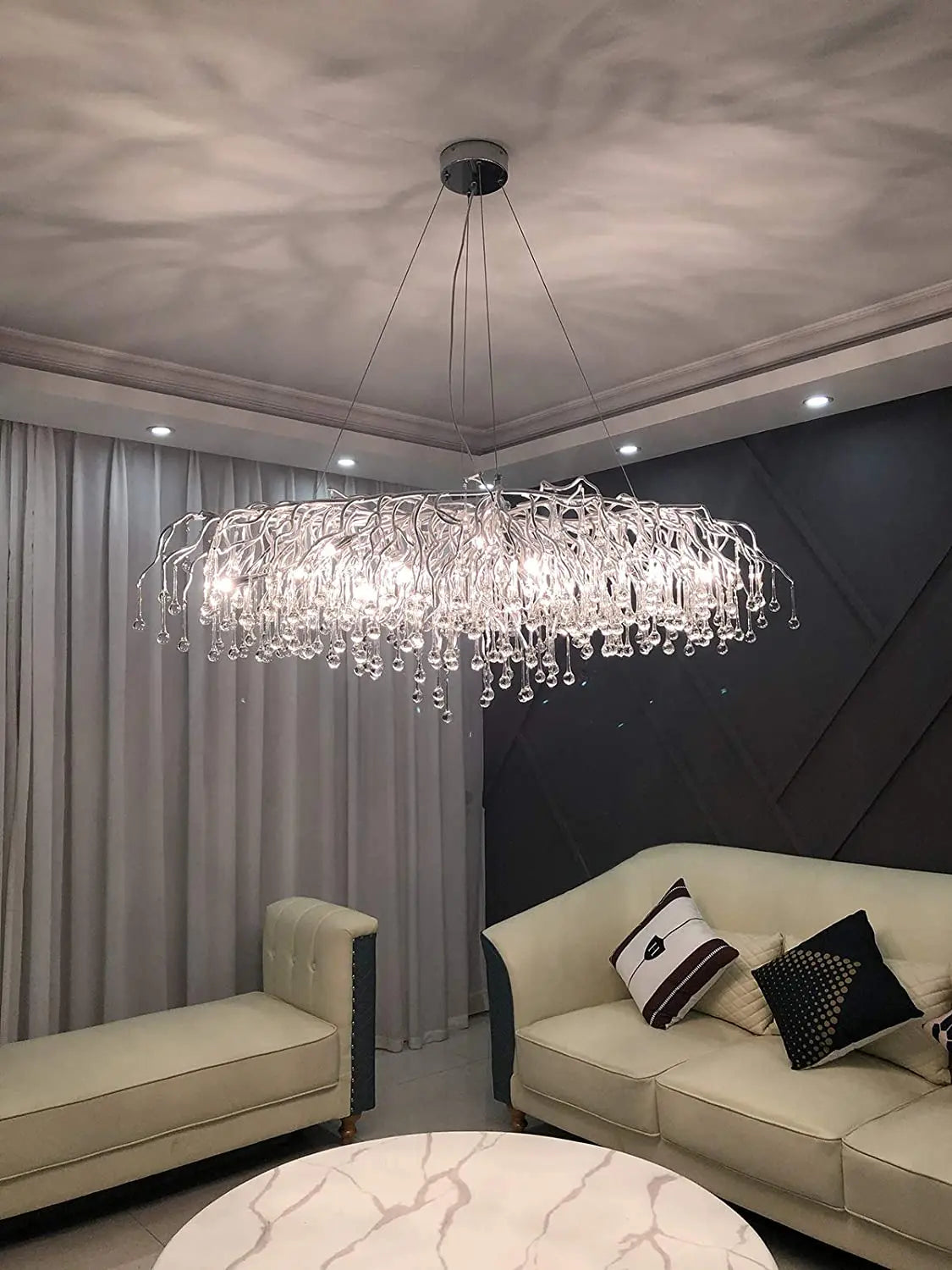 Modern Chrome Chandelier with Crystal Raindrops - Chandelier