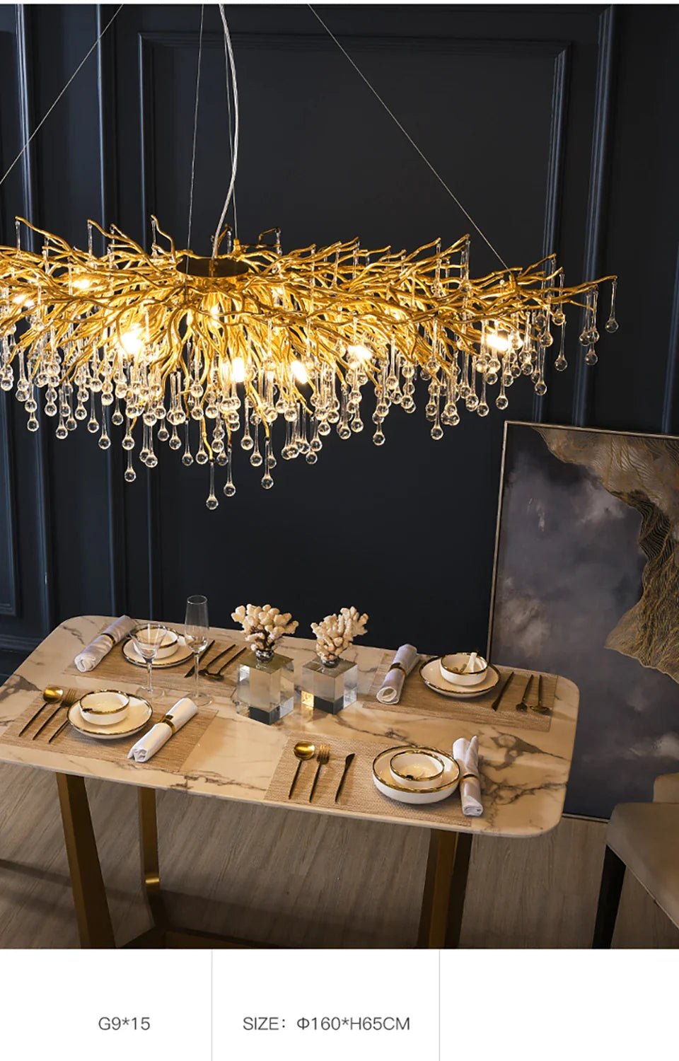 Modern Chrome Chandelier with Crystal Raindrops - Chandelier