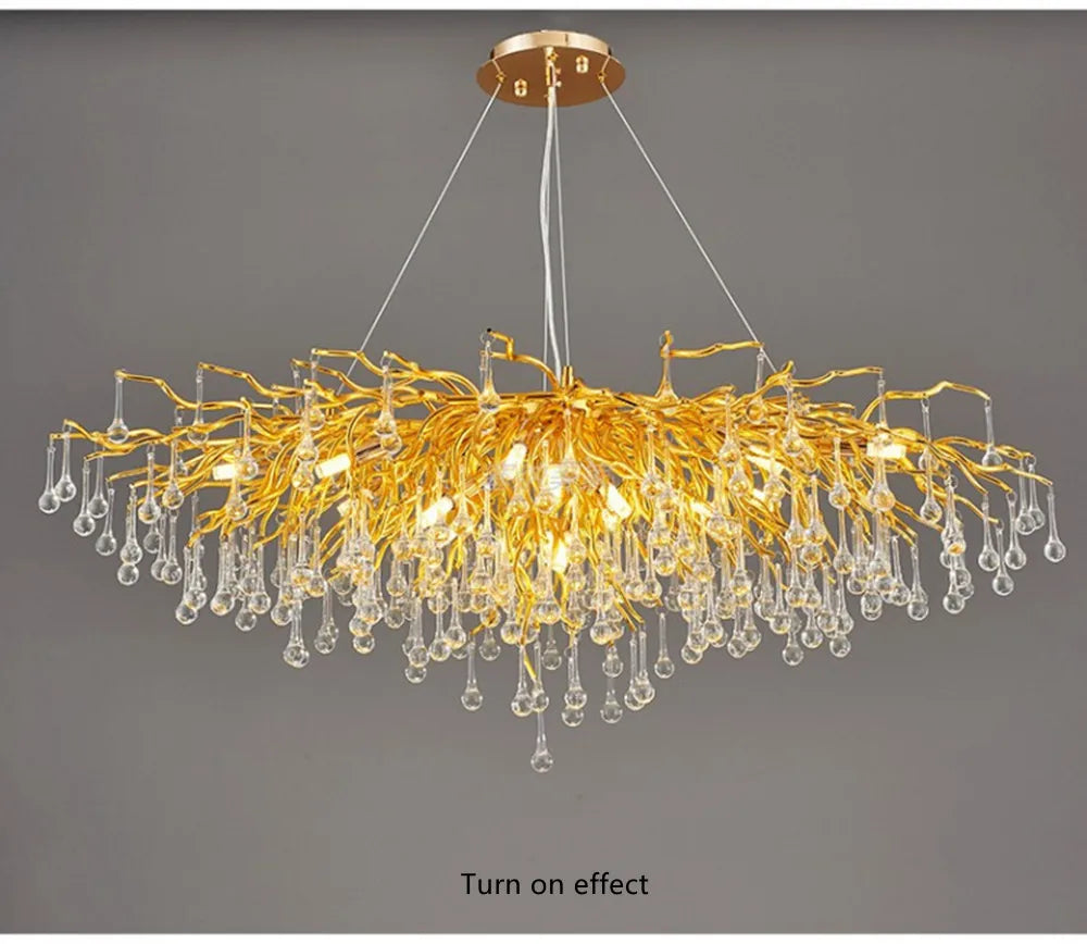 Modern Chrome Chandelier with Crystal Raindrops - Chandelier