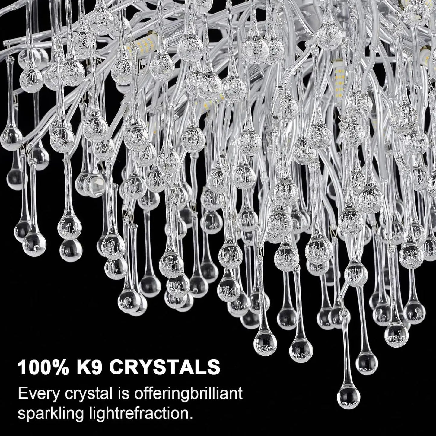 Modern Chrome Chandelier with Crystal Raindrops - Chandelier