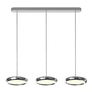 Modern chrome circular dining pendant led light fixture with three illuminated bulbs for kitchen decorbites circular dining