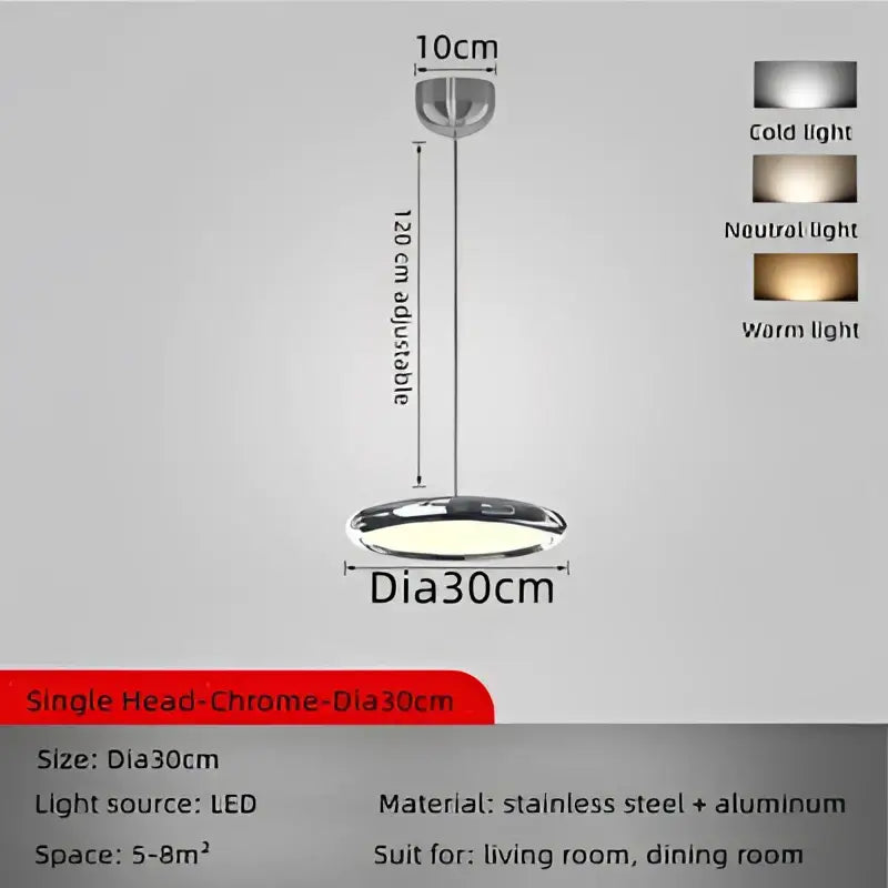 Modern chrome circular dining pendant led light with sleek design and adjustable led lighting by decorbites circular dining